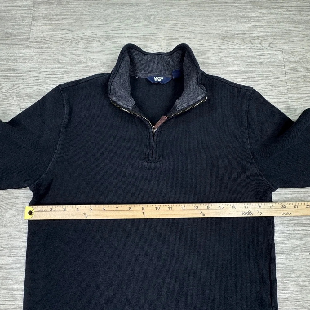 Lands End Mens Sweater Quarter Zip‎ Pullover Navy Blue Size S Cotton Ribbed Trim